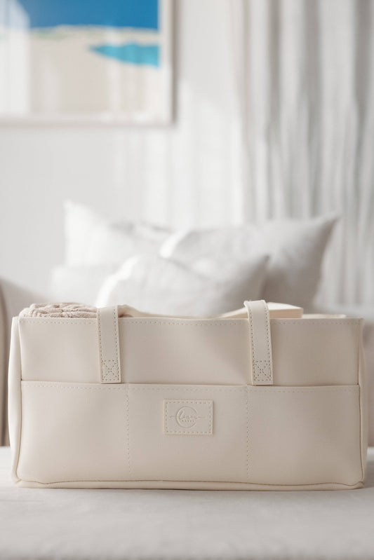 Stellebag // Diaper Caddy - vegansk lær - Hvit