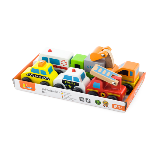 Mini kjøretøy i tre - 6pk