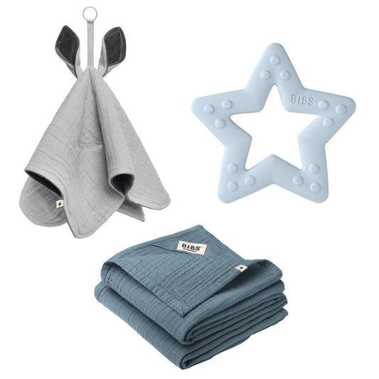 Light blue star-shaped silikon funksjonell bitering med forhøyde prikker perfekt tilpasset baby teeth