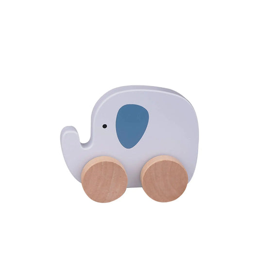 Trelekebil formet som en elefant malt i blå med vannbasert maling.
