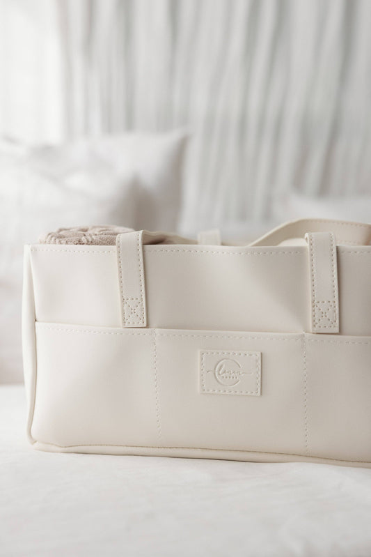 Stellebag // Diaper Caddy - vegansk lær - Hvit
