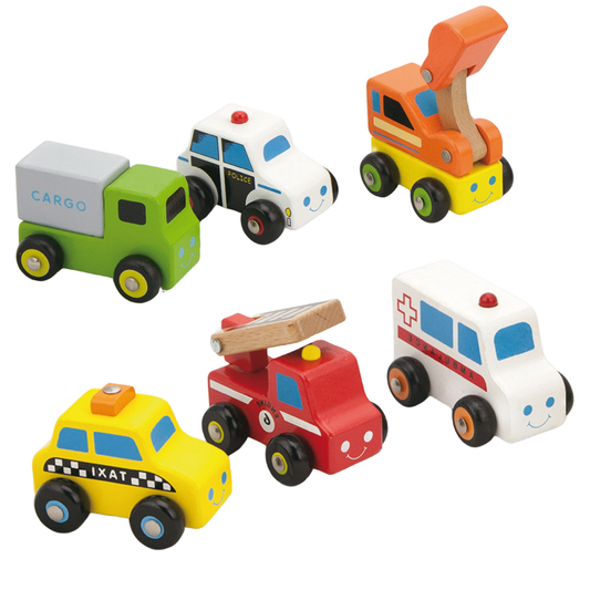 Mini kjøretøy i tre - 6pk
