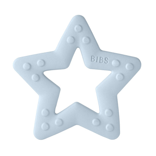 Bitestjerne baby blue funksjonell bitering i lyseblå silikon med hevede runde knotter perfekt tilpasset babyens behov
