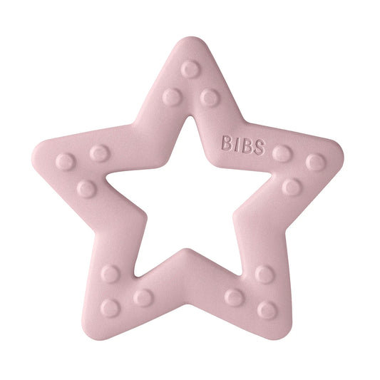 Pink star-shaped funksjonell bitering blush med runde knotter og bibs-logo perfekt tilpasset små munnstillinger