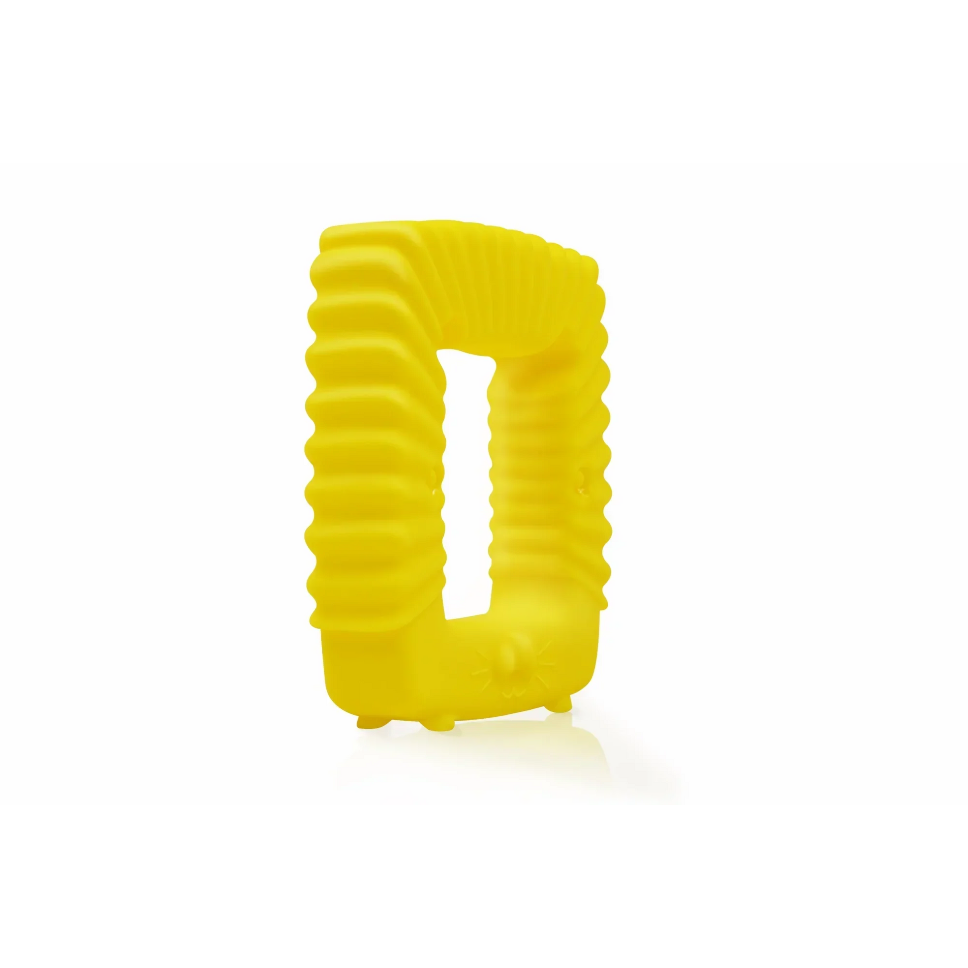 Bright yellow ribbed silikon leketøysbokstav d i 3pk geometri biteleker matgradert silikon tåler oppvaskmaskin