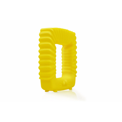 Bright yellow ribbed silikon leketøysbokstav d i 3pk geometri biteleker matgradert silikon tåler oppvaskmaskin