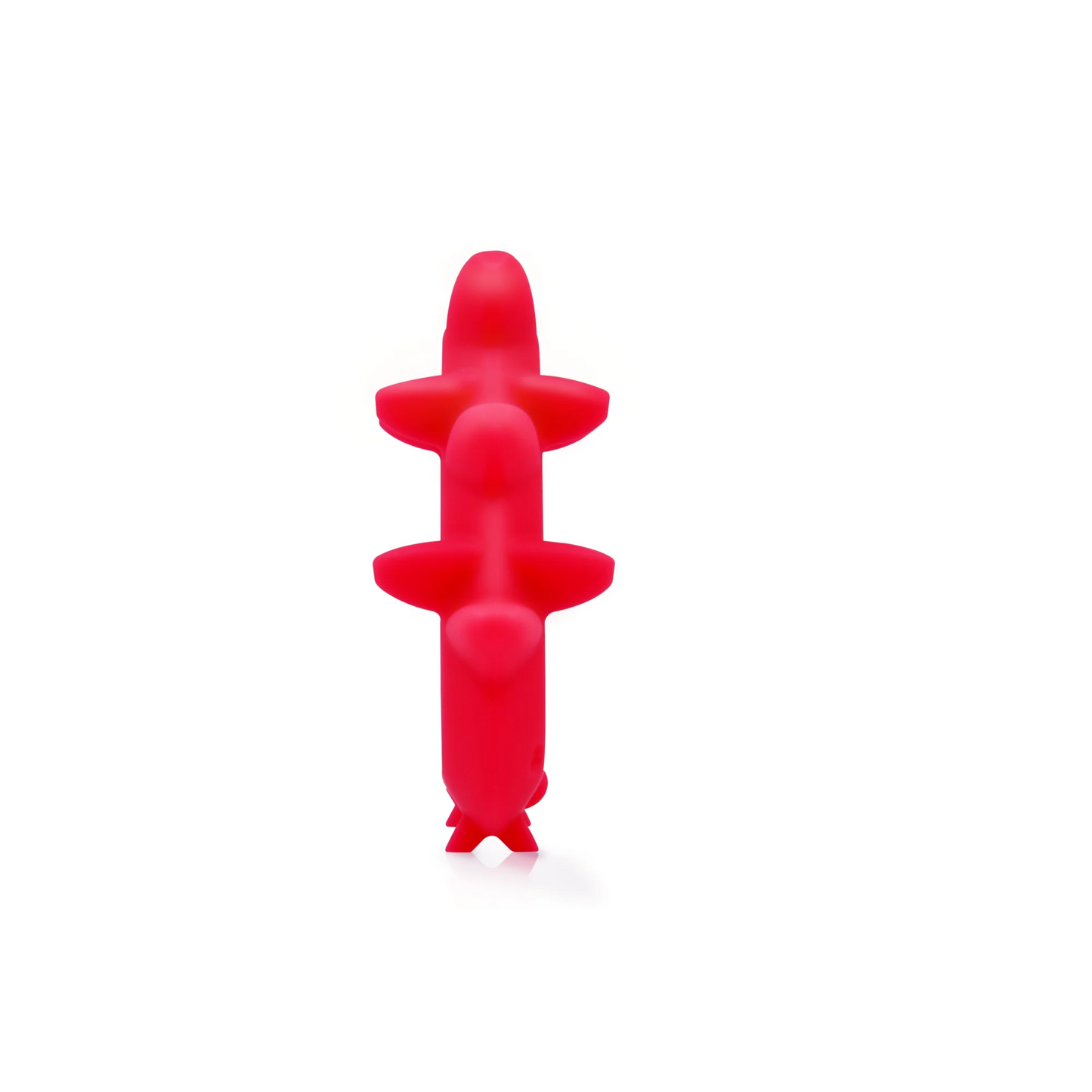 Rød silikon babyfeeder 3pk geometri biteleker med matgradert silikon og tåler oppvaskmaskin for enkel mating