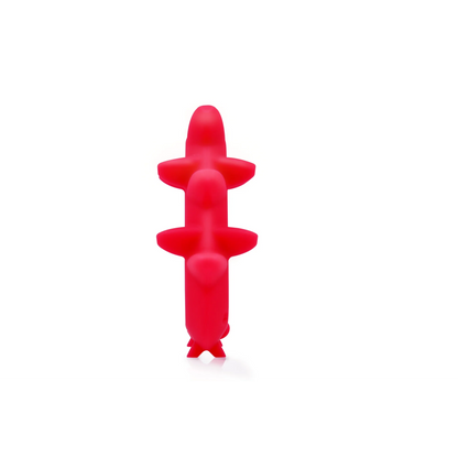 Rød silikon babyfeeder 3pk geometri biteleker med matgradert silikon og tåler oppvaskmaskin for enkel mating
