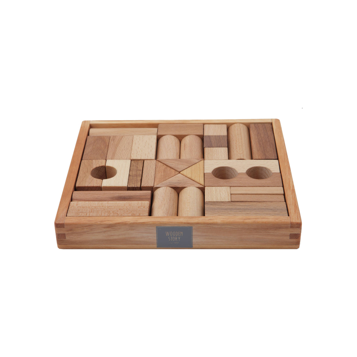 Natural building blocks with tray - 30pc