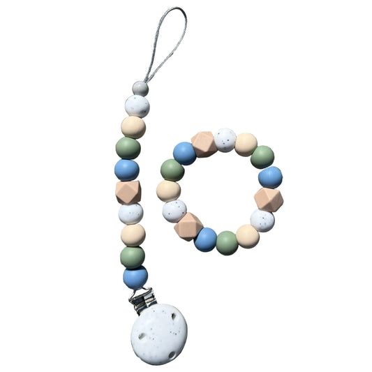 Pastel farget bpa fri silikon baby smokkelenke med runde og geometriske perler lindrer ømme gommer håndlaget baby-bundle