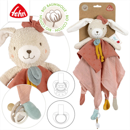 Cotton bunny comforter koseklut deluxe rosa kanin med økologisk bomull, beige kropp, rosa prikket kjole og sløyfe