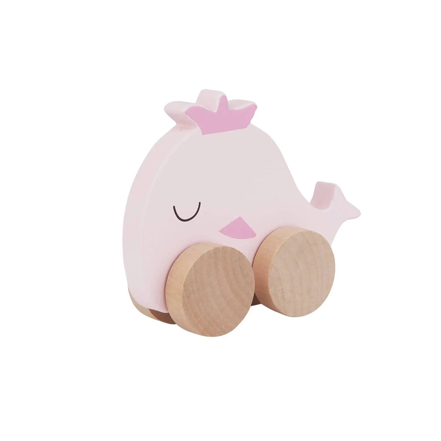 Dyr på hjul hval er en søtt dyr leketøy i rosa tre med naturlige hjul som stimulerer lek for barnet triller
