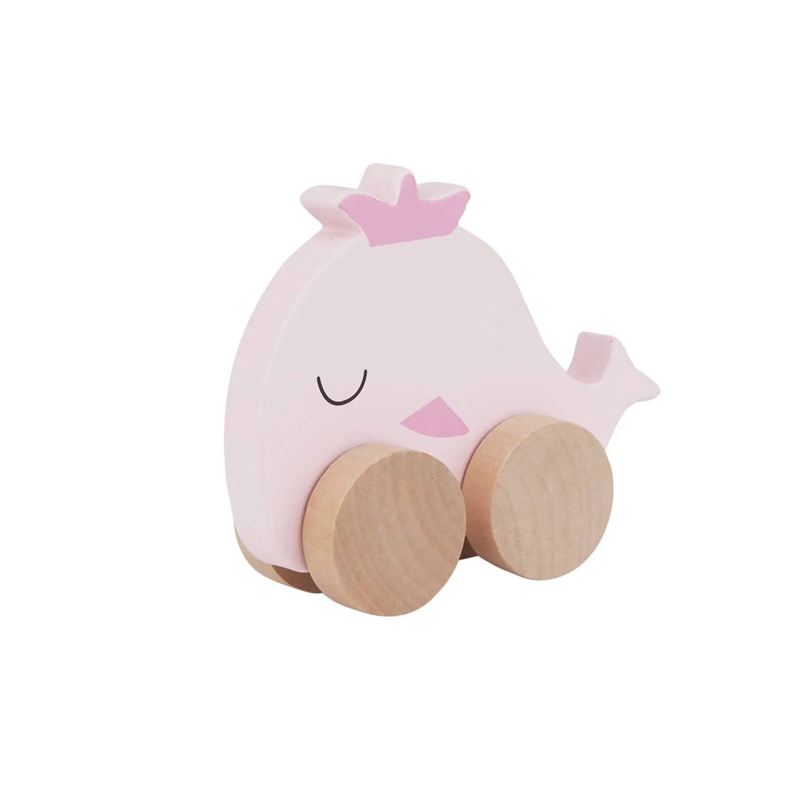 Dyr på hjul hval er en søtt dyr leketøy i rosa tre med naturlige hjul som stimulerer lek for barnet triller