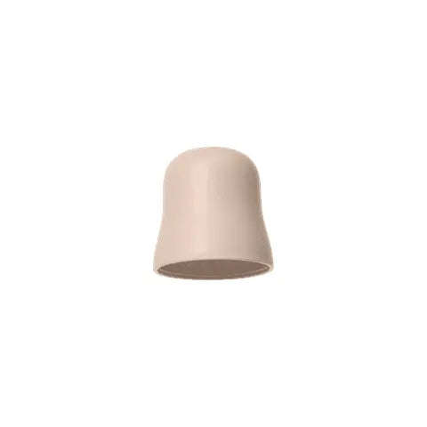 Beige plast bjelleformet matsmokk blush designet for baby utforske og fast føde trening
