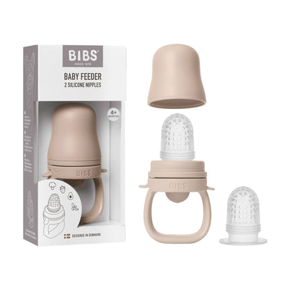Beige silikon baby feeder matsmokk blush med klare teksturerte smokker og håndtak for baby utforske fast føde