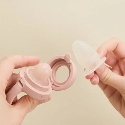 Pink silikon baby matmokk med klar strukturert bitehette for baby utforske fast føde tryggt og enkelt