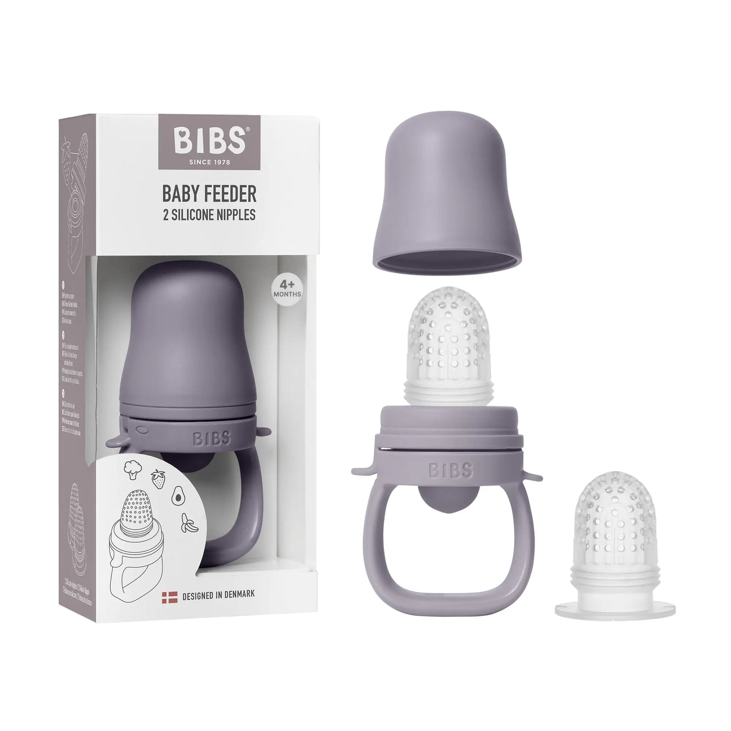 Matsmokk fossil grey silikon baby utforske feeder med klar teksturert smokk og ergonomisk håndtak for fast føde