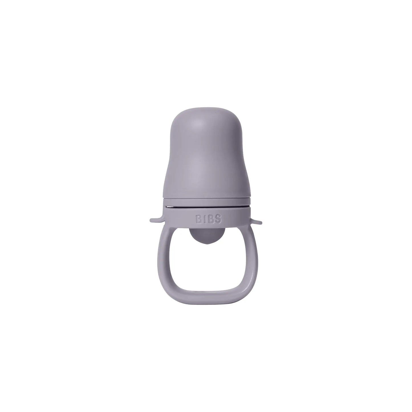 Matsmokk fossil grey baby utforske fast føde flaske i matt lavendel silikon med minimalistisk design og bibs logo