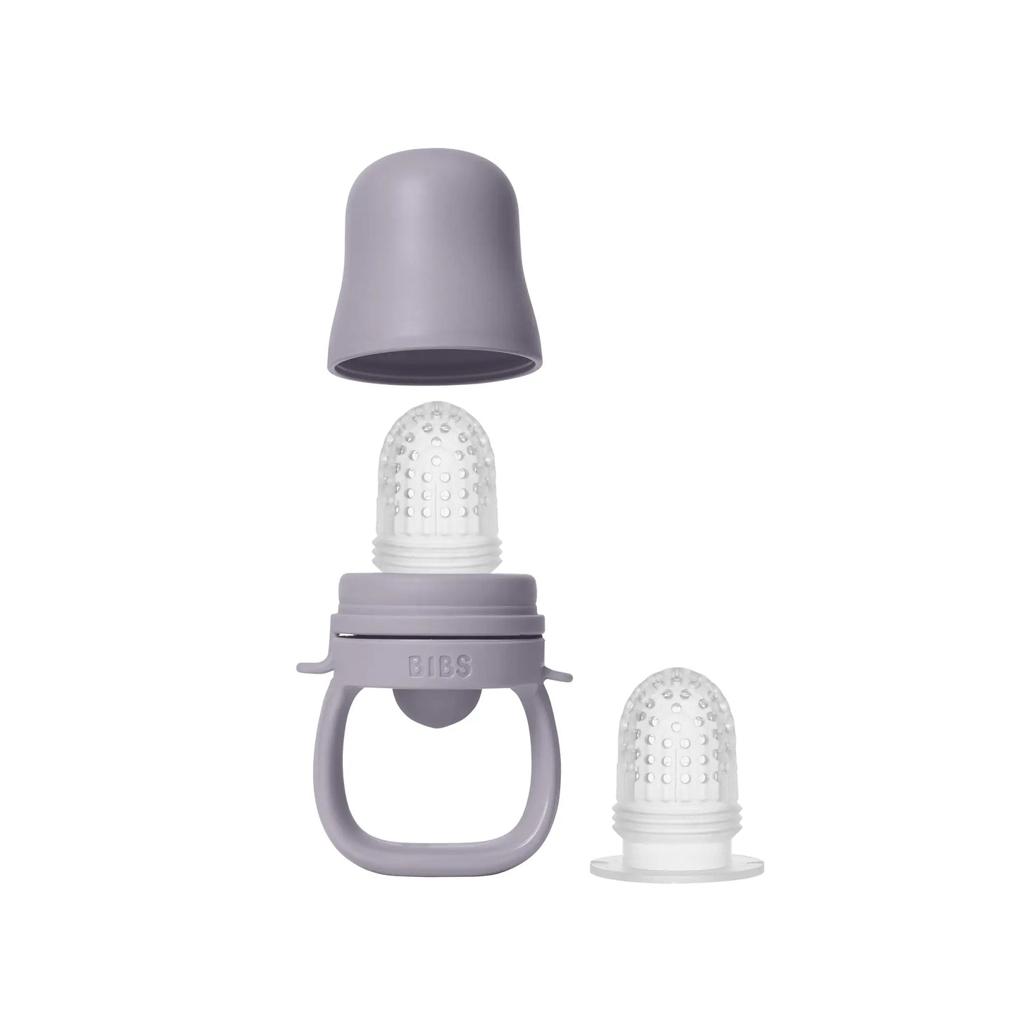 Lavenderfargede matsmokk babyteether med silikonnippel og lokk for baby utforske og fast føde