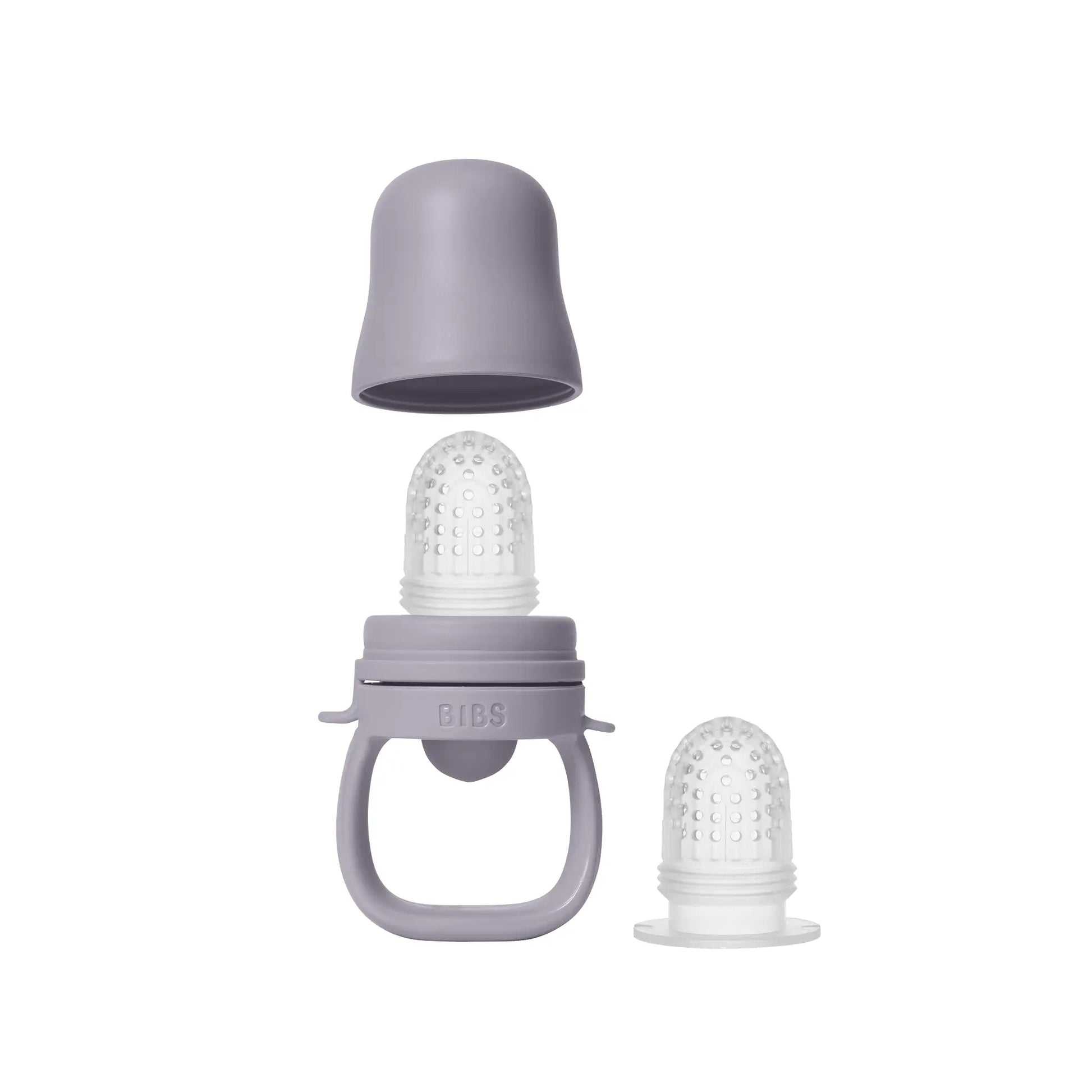 Lavenderfargede matsmokk babyteether med silikonnippel og lokk for baby utforske og fast føde