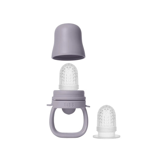 Lavenderfargede matsmokk babyteether med silikonnippel og lokk for baby utforske og fast føde