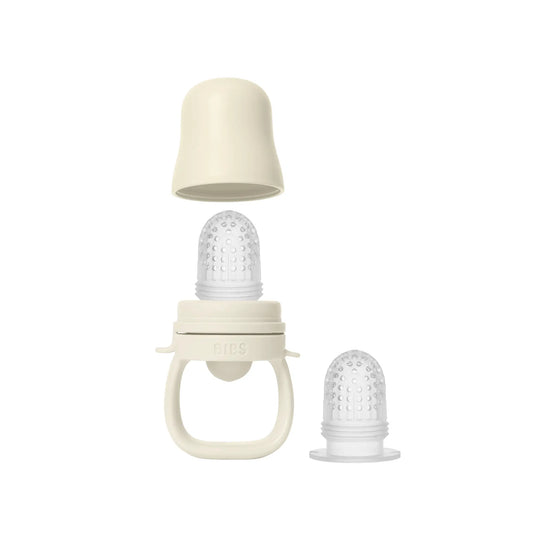 Cream-colored silicone baby teether matsmokk ivory with clear textured fruit insert for baby utforske and fast føde