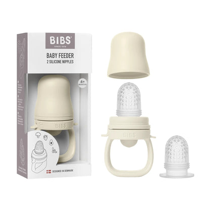 Ivory matsmokk baby feeder in cream silicone with clear textured nipple and ergonomic handle for baby utforske fast føde