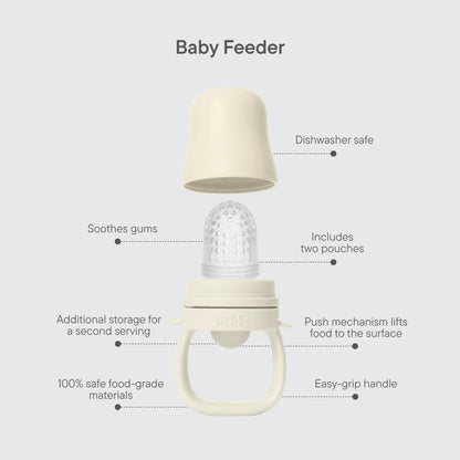 Creamfarget silikonsbabyfeeder matsmokk ivory med transparent teksturert mateflate for baby utforske fast føde