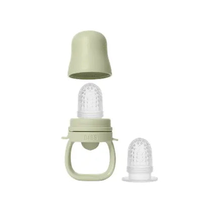 Mintgrønn silikon babyteether med klar plast teksturert innsats og avtagbart lokk for baby utforske fast føde