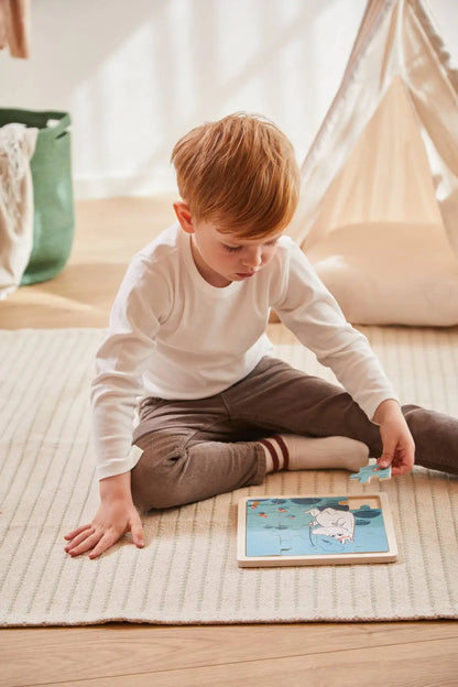 Robust trepuslespill moomin puslespill med søtt mummi-motiv av hvit isbjørn på blå bakgrunn