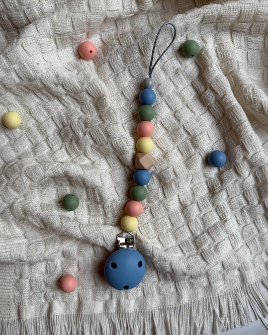 Pastellfarget bpa fri silikon holder smokken med matte perler og sølv metallklemme håndlaget smokkelenke sorbet